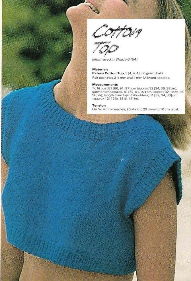 Vintage Knitting Pattern Womens Knit Midriff Top Short Sleeve Summer Tank PDF Instant Digital Download One Design FOUR Versions DK