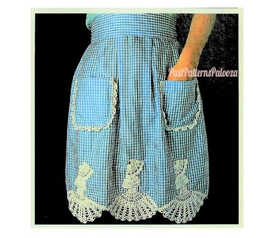 Vintage Sewing Pattern Womens Gingham Apron with Crocheted Crinoline Ladies Trim PDF Instant Digital Download Southern Belle Motifs One Size