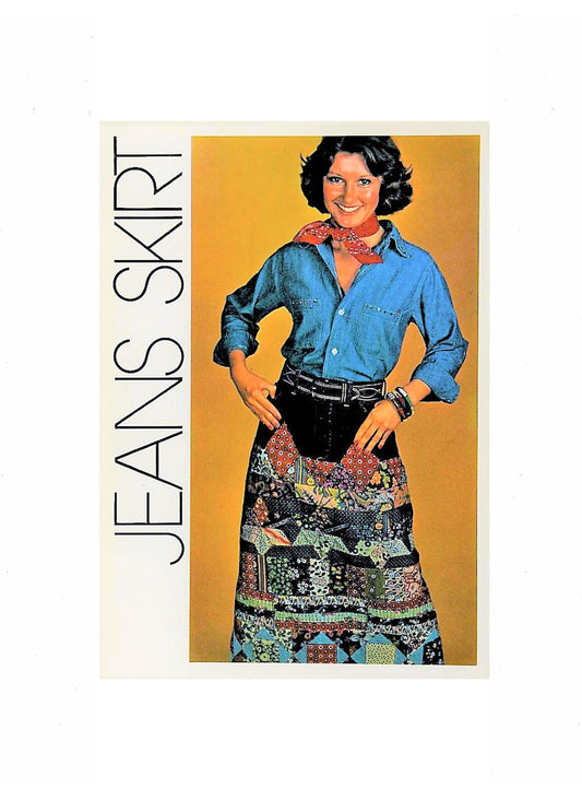 Vintage Sewing Pattern Womens Long Patchwork Denim Jean Skirt Gingham Calico Patches PDF Instant Digital Download Retro 70s Boho Hippie Chic