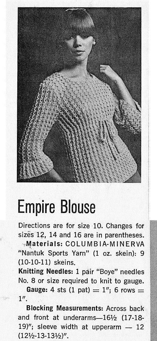 Vintage Knitting Pattern Womens Pretty Empire Blouse Top PDF Instant Digital Download Retro Bell Sleeved Jumper 5 Ply