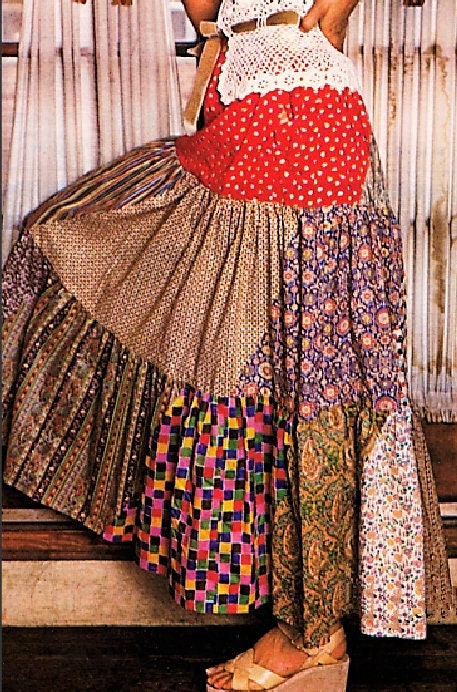 Vintage Sewing Pattern Womens Tiered Peasant Patchwork Maxi Skirt PDF Instant Digital Download Retro 70s Boho Hippie Gypsy Chic