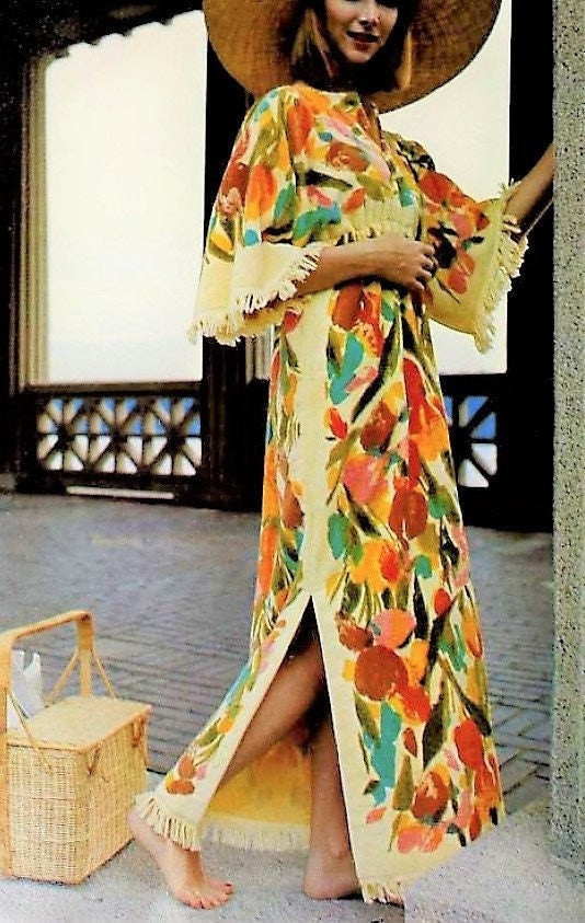 Vintage Sewing Pattern Womens Boho Bath Towel Caftan Dress PDF Instant Digital Download Retro 70s Long Towel Tunic