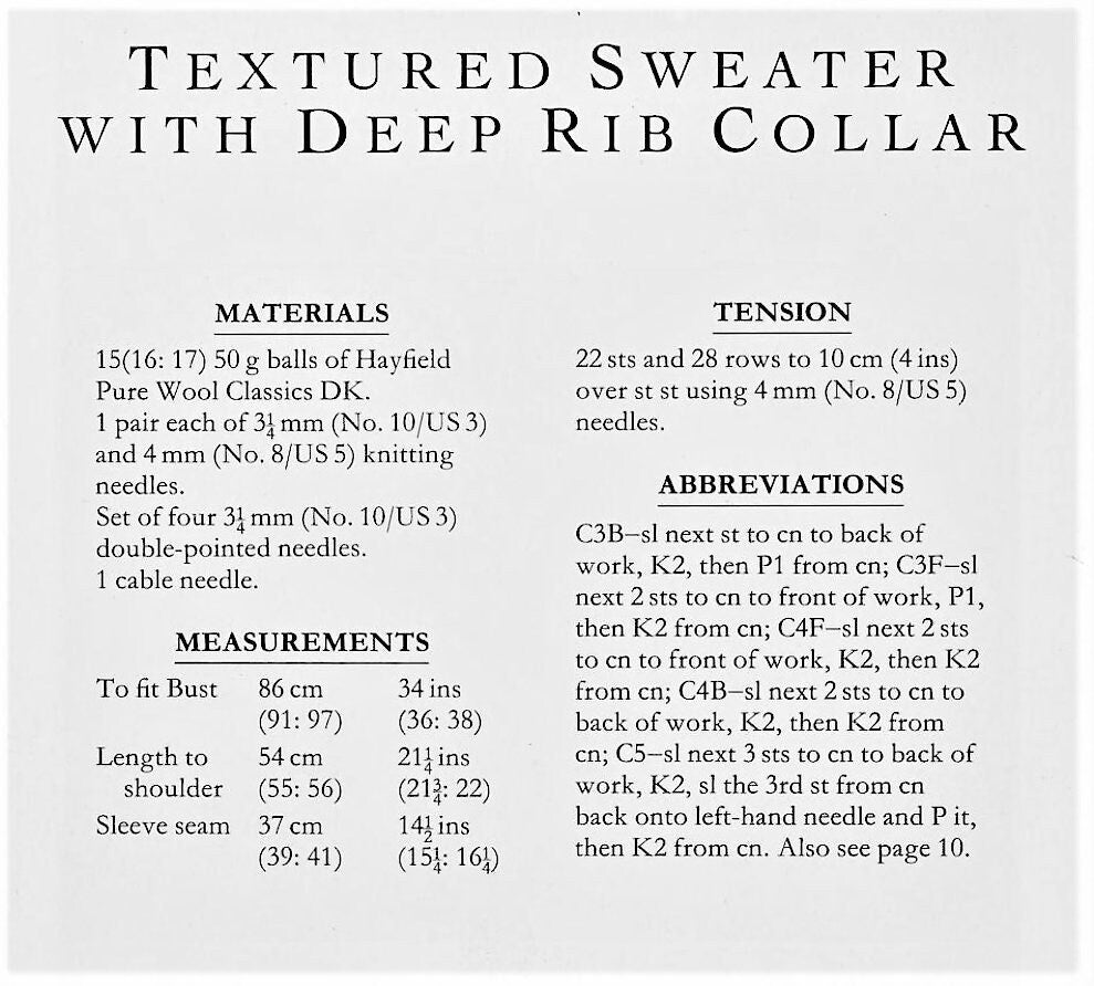 Vintage Knitting Pattern Womens Cowl Collar Sweater PDF Instant Digital Download Cable & Rib Wide Collar DK 8 Ply