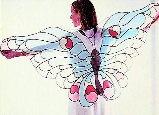 Vintage Sewing Pattern Womens Stained Glass Butterfly Shawl Sheer Organdy Fabric PDF Instant Digital Download