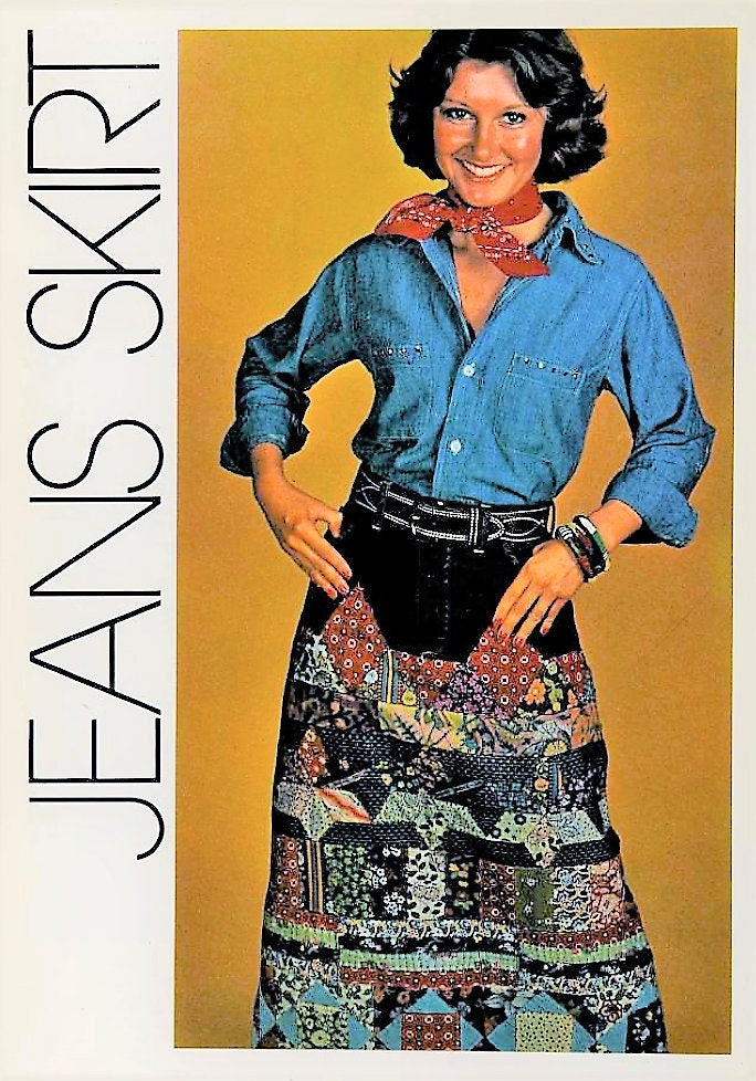 Vintage Sewing Pattern Womens Long Patchwork Denim Jean Skirt Gingham Calico Patches PDF Instant Digital Download Retro 70s Boho Hippie Chic