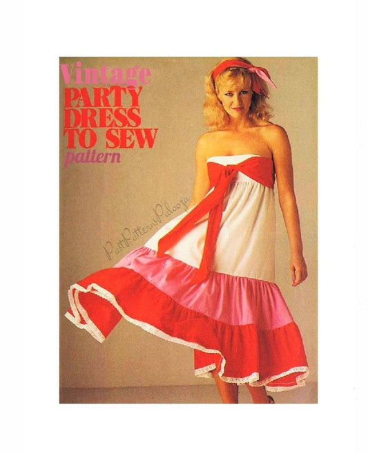 Vintage Sewing Pattern Womens Pretty Sundress Party Dress Bandeau Bra Top Full Frilled Skirt PDF Instant Digital Download Retro '80s