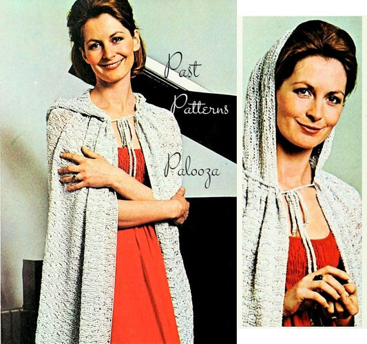 Vintage Knitting Pattern Womens Hooded Silver Evening Maxi Cape PDF Instant Digital Download Retro Metallic Yarn Cloak 5 Ply One Size