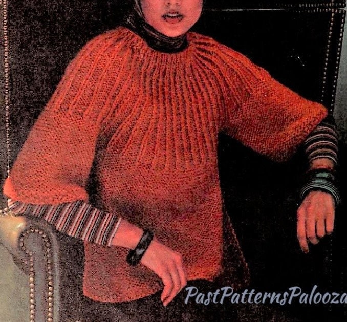 Vintage Knitting Pattern Womens Ribbed Yoke Smock Sweater PDF Instant Digital Download Pretty Pullover Jumper Mohair Acrylic Blend