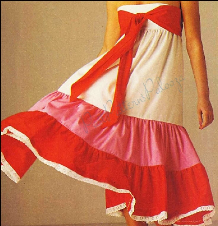 Vintage Sewing Pattern Womens Pretty Sundress Party Dress Bandeau Bra Top Full Frilled Skirt PDF Instant Digital Download Retro '80s