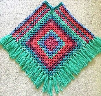 Vintage Crochet Pattern Womens Quick Easy Granny Square Poncho PDF Instant Digital Download Retro Boho 1970s Fringed Wrap Chunky 12 Ply