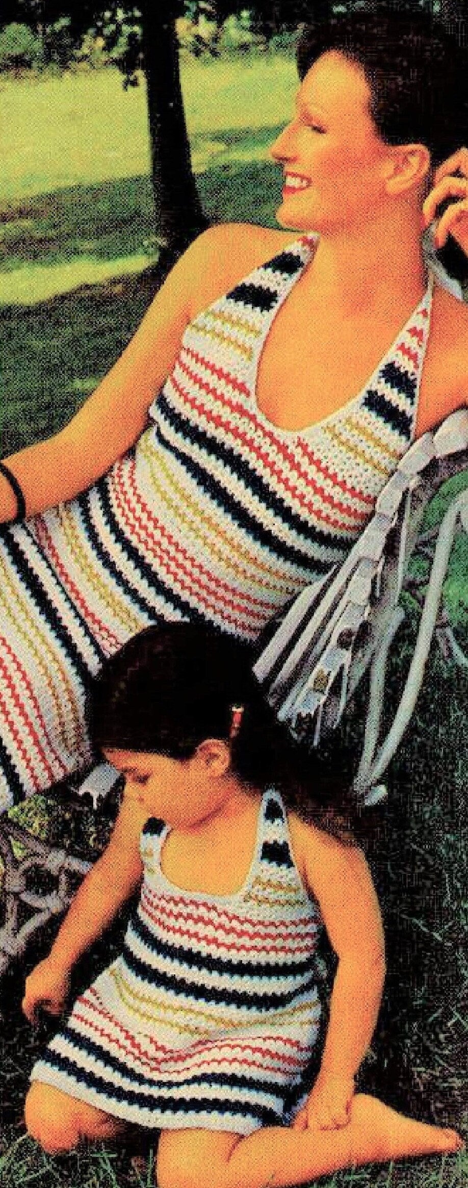 Vintage Crochet Patterns Womens Girls Stripe Banded Maxi Halter Dress PDF Instant Digital Download Groovy Mod Boho Chic 5 Ply