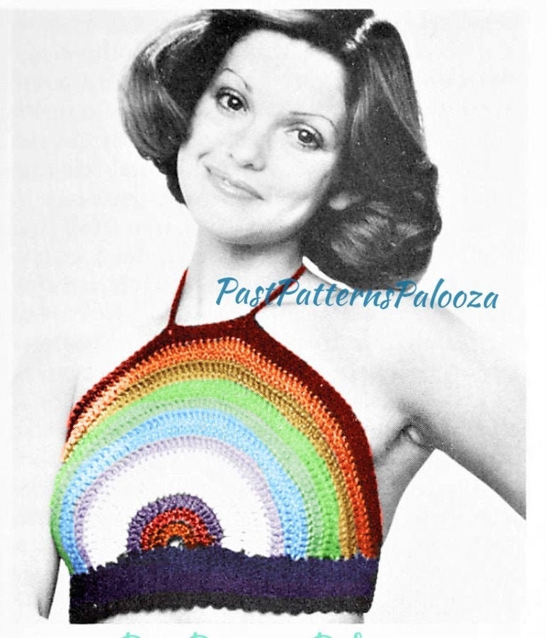 Vintage Crochet Pattern Womens Rainbow Halter Midriff Top PDF Instant Digital Download Retro Summer Hippie Boho Wear 1970s DK 8 Ply