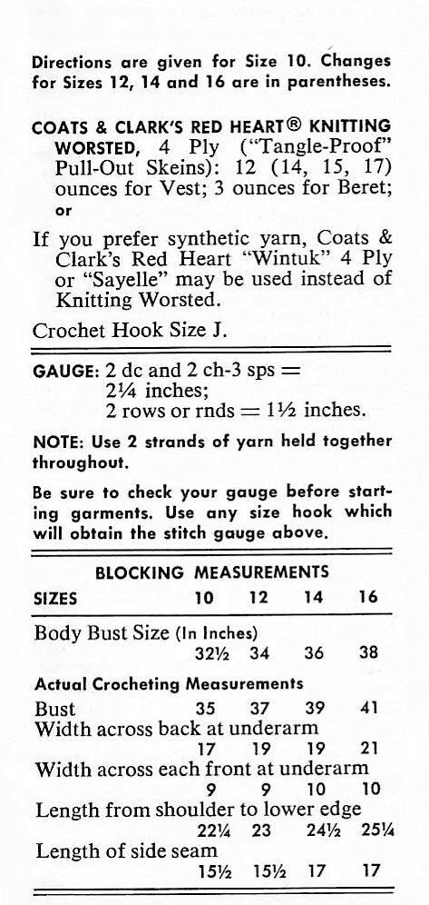 Vintage Crochet Pattern Womens Retro Lacy Vest and Beret Set PDF Instant Digital Download Groovy Mod Boho Front Tie Vest Hat Outfit 4 Ply