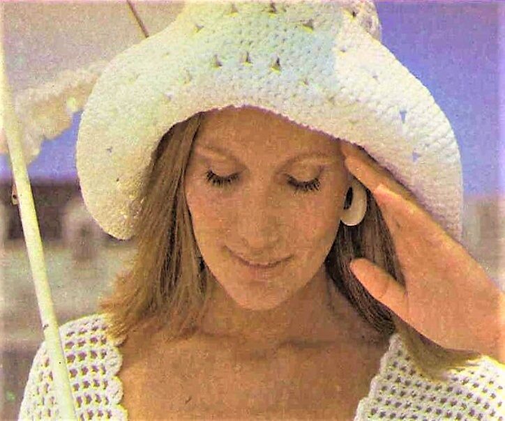 Vintage Crochet Pattern Womens Summer Top & Sun Hat Set PDF Instant Digital Download Quick Easy 5 Ply