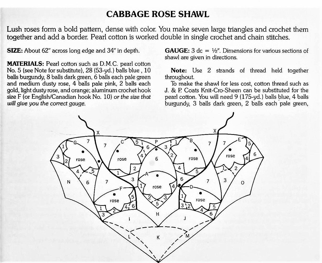 Vintage Crochet Pattern Womens Pretty Art Flower Shawl PDF Instant Digital Download Lacy Wrap Boho Lace Cabbage Rose Cotton Thread