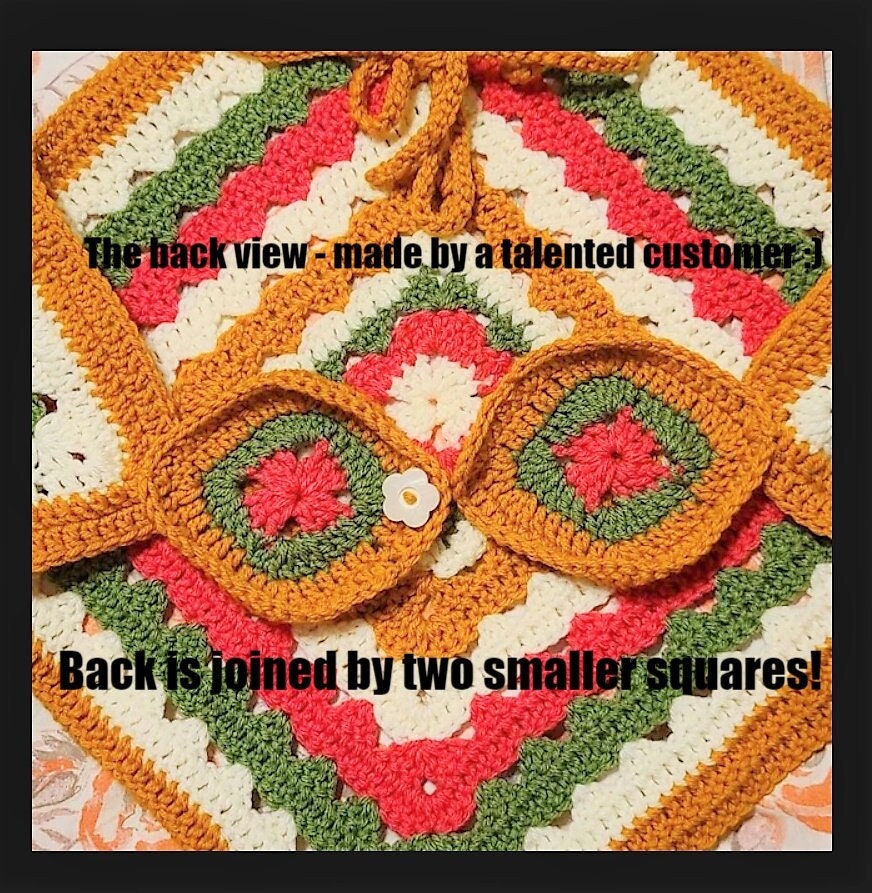 Vintage Crochet Pattern Womens Retro Granny Square Halter Top PDF Instant Digital Download Hippie Boho Chic 1970s 10 Ply
