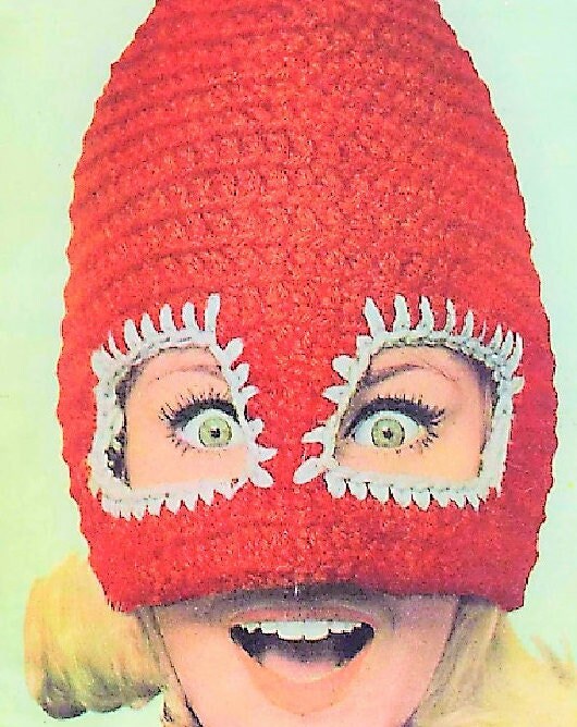 Vintage Crochet Pattern Womens Ski Mask Mad Cap Hat PDF Instant Digital Download Retro Crazy Fun Mod Novelty Winter Mask 1960s 5 Ply