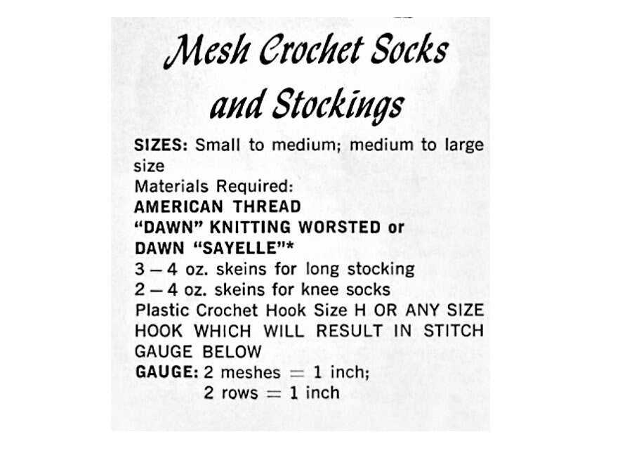 Vintage Crochet Pattern Womens Pretty Mesh Net Long Stockings Tights and Tassel Socks PDF Instant Digital Download Retro Hosiery 10 Ply