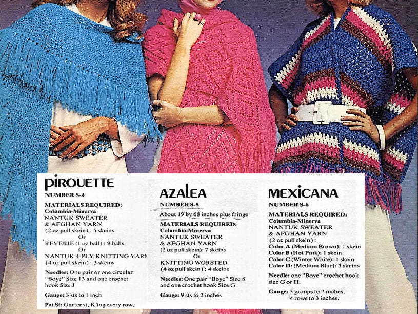 Vintage Womens Shawls Patterns to Knit and Crochet PDF Instant Digital Download Six Groovy Boho 1970s Designs