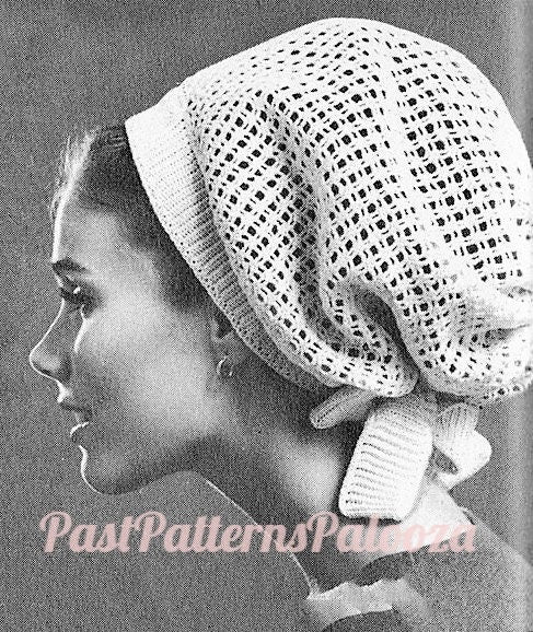 Vintage Crochet Pattern Womens Net Hood Head Scarf Snood Retro Hair Holder Drawstring Tie PDF Instant Digital Download Cotton Thread No. 10