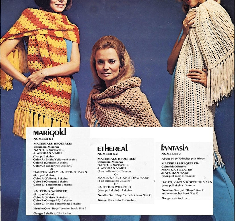 Vintage Womens Shawls Patterns to Knit and Crochet PDF Instant Digital Download Six Groovy Boho 1970s Designs