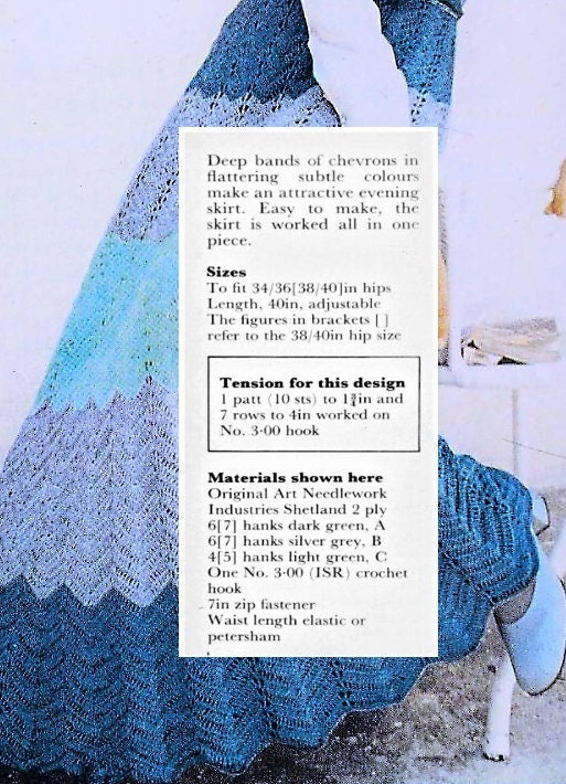 Vintage Crochet Pattern Womens Chevron Maxi Skirt PDF Instant Digital Download Boho Gypsy Hippie Chic Long Evening Skirt 4 Ply