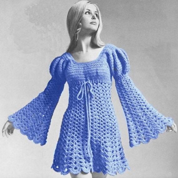 Vintage Crochet Pattern Boho Lace Romantic Juliet Mini Tunic Dress PDF Instant Digital Download Empire 1970s Hippie Wear S M L Plus Sizes