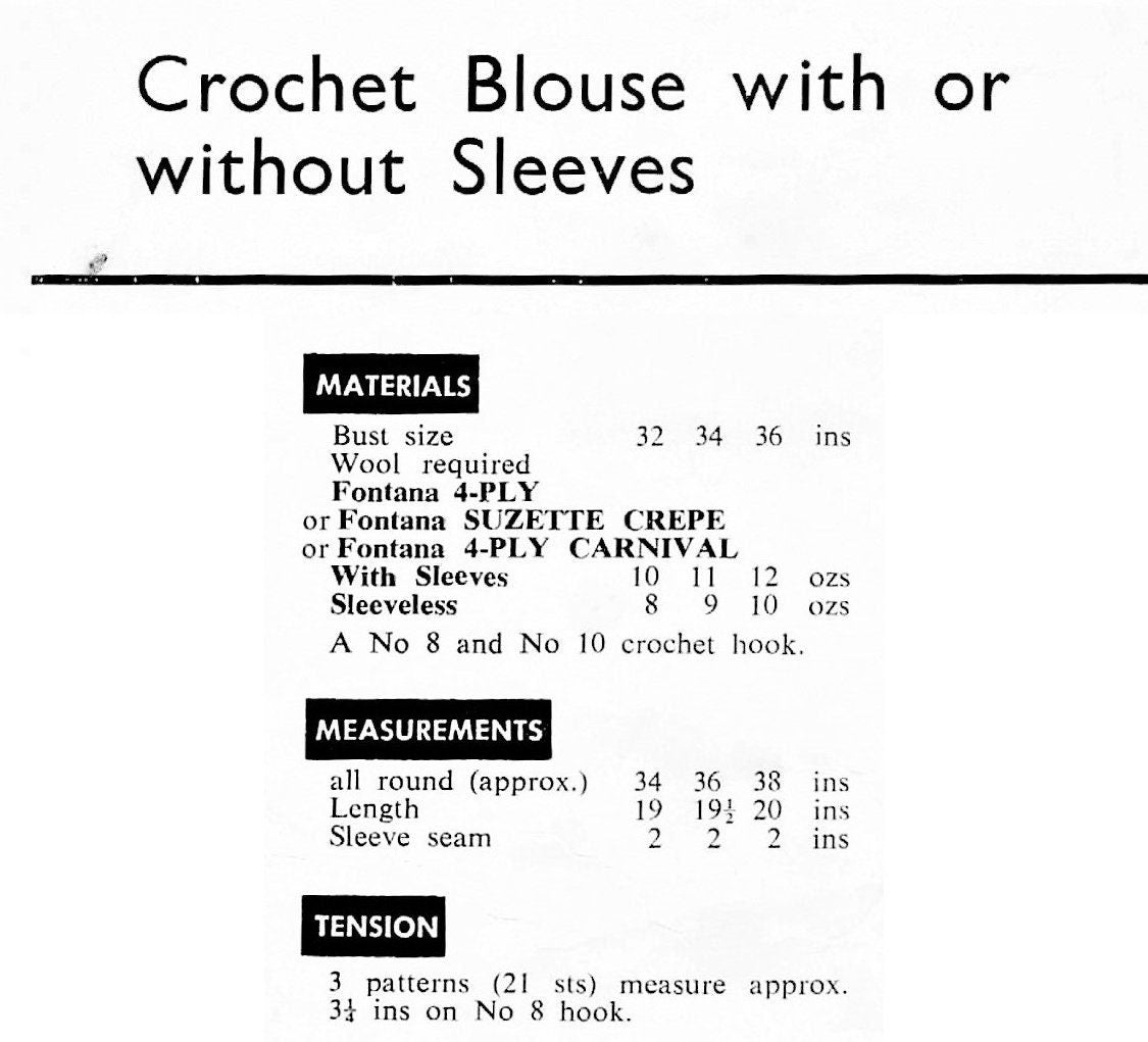 Vintage Crochet Pattern Womens Pretty Summer Blouse Top Short Sleeved or Sleeveless PDF Instant Digital Download Quick Easy 4 Ply