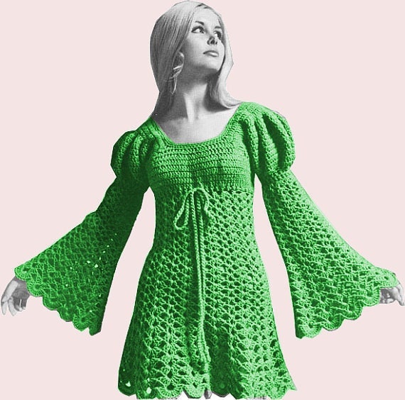 Vintage Crochet Pattern Boho Lace Romantic Juliet Mini Tunic Dress PDF Instant Digital Download Empire 1970s Hippie Wear S M L Plus Sizes