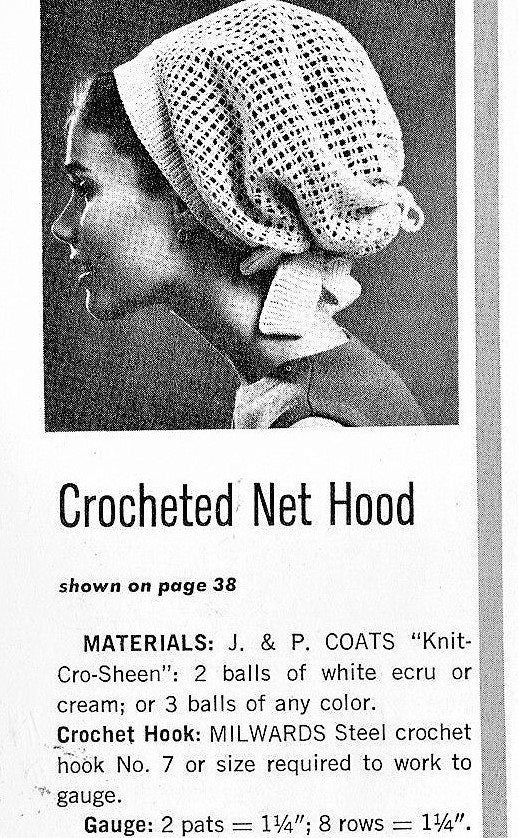Vintage Crochet Pattern Womens Net Hood Head Scarf Snood Retro Hair Holder Drawstring Tie PDF Instant Digital Download Cotton Thread No. 10