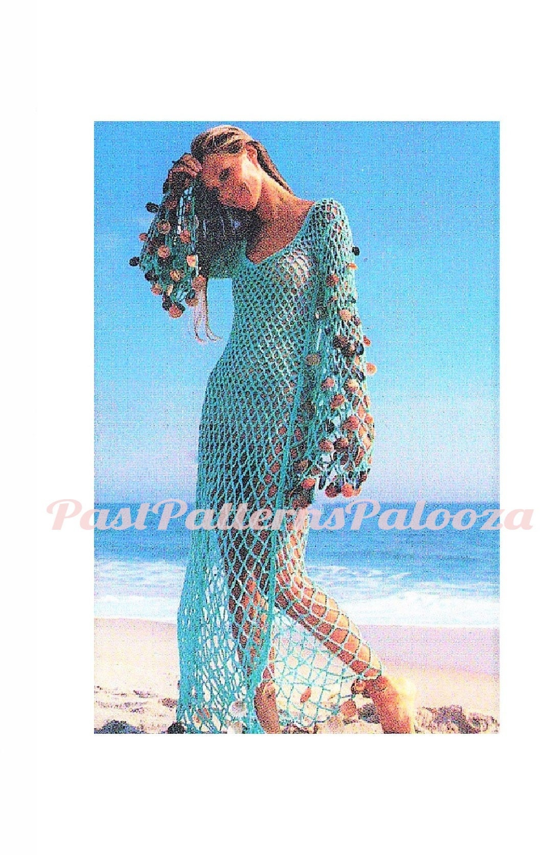 Vintage Crochet Pattern Beach Cover Up Tunic Maxi Dress PDF Instant Digital Download 70s Boho Bohemian Lace Mesh Sea Goddess Seashells