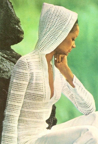 Vintage Crochet Pattern Womens Openwork Lace Hooded Pullover Filet Hoodie Top PDF Instant Digital Download Retro Boho Wear S M L
