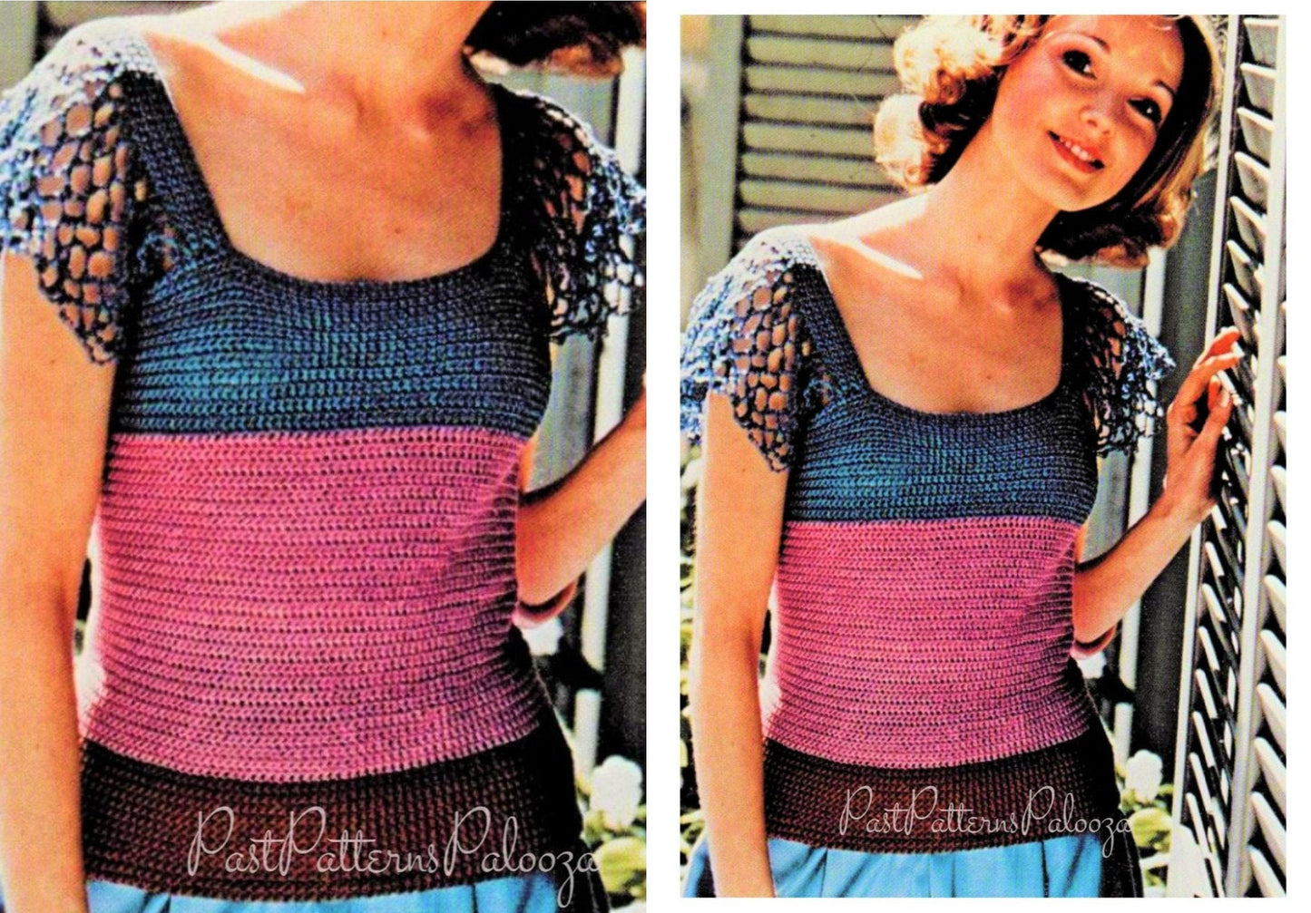 Vintage Crochet Pattern Womens Boho Perle Cotton Mesh Sleeved Top PDF Instant Digital Download Retro Short Sleeved Tank Summer Wear