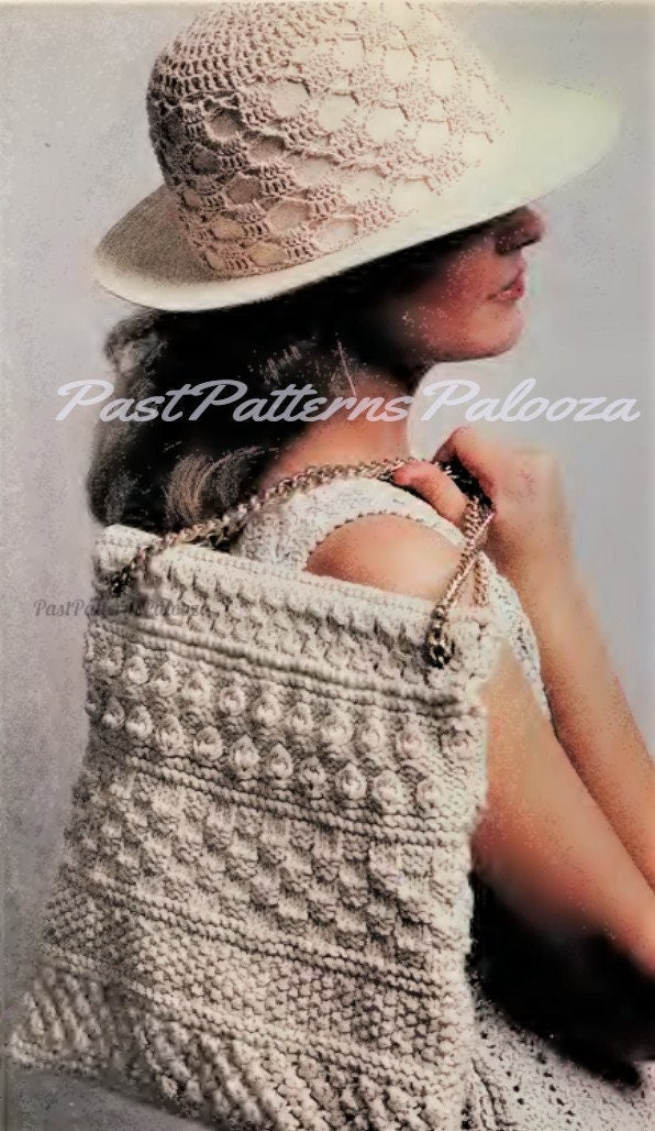 Vintage Thread Crochet Womens Hat Cover and Knitted Tote Bag Purse Set Pattern PDF Instant Digital Download Knitting Crochet Patterns 4 Ply