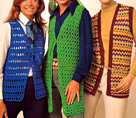 Vintage Womens Vest Patterns to Knit and Crochet PDF Instant Digital Download Groovy Boho Mod Art Deco Vests 1970s 3 Designs 4 Ply 10 Ply