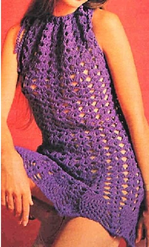 Vintage Crochet Pattern Womens Pretty Shell Stitch Halter Neck Dress PDF Instant Digital Download Mini or Maxi Dress Boho Chic 8 Ply