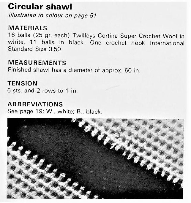 Vintage Crochet Pattern Womens Dramatic Stripes Circular Shawl Open Back PDF Instant Digital Download Retro Boho Wrap Picot Edging 4 Ply