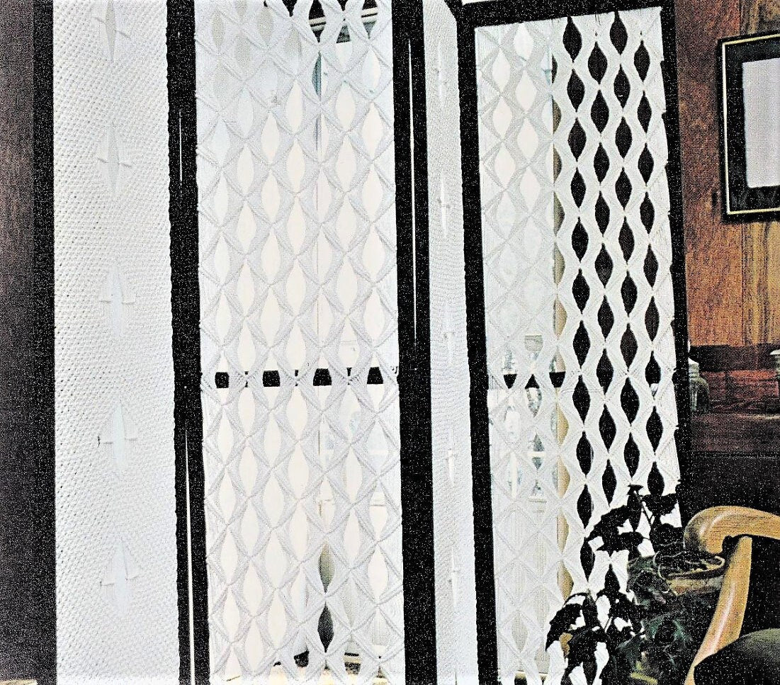 Vintage Macrame Pattern Open Diamond Panels Room Divider Screen PDF Instant Digital Download Large Folding Standalone Divider