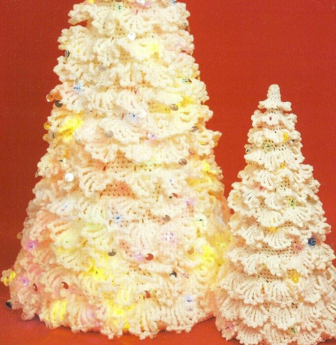 Vintage Crochet Pattern Large Snowy White Christmas Trees in 22 and 40 inch PDF Instant Digital Download Lighted Centerpiece 10 Ply B2