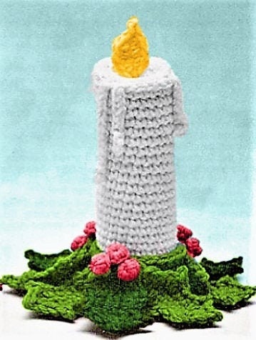 Vintage Crochet Pattern Christmas Candles with Poinsettia and Holly Candleholders PDF Instant Digital Download Candlestick Amigurumi 4 Ply