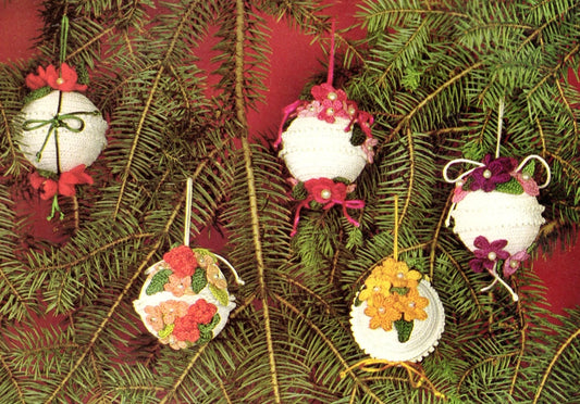Vintage Crochet Pattern Flower Floral Christmas Tree Ball Ornament Covers Slipcovers PDF Instant Digital Download 6 Designs