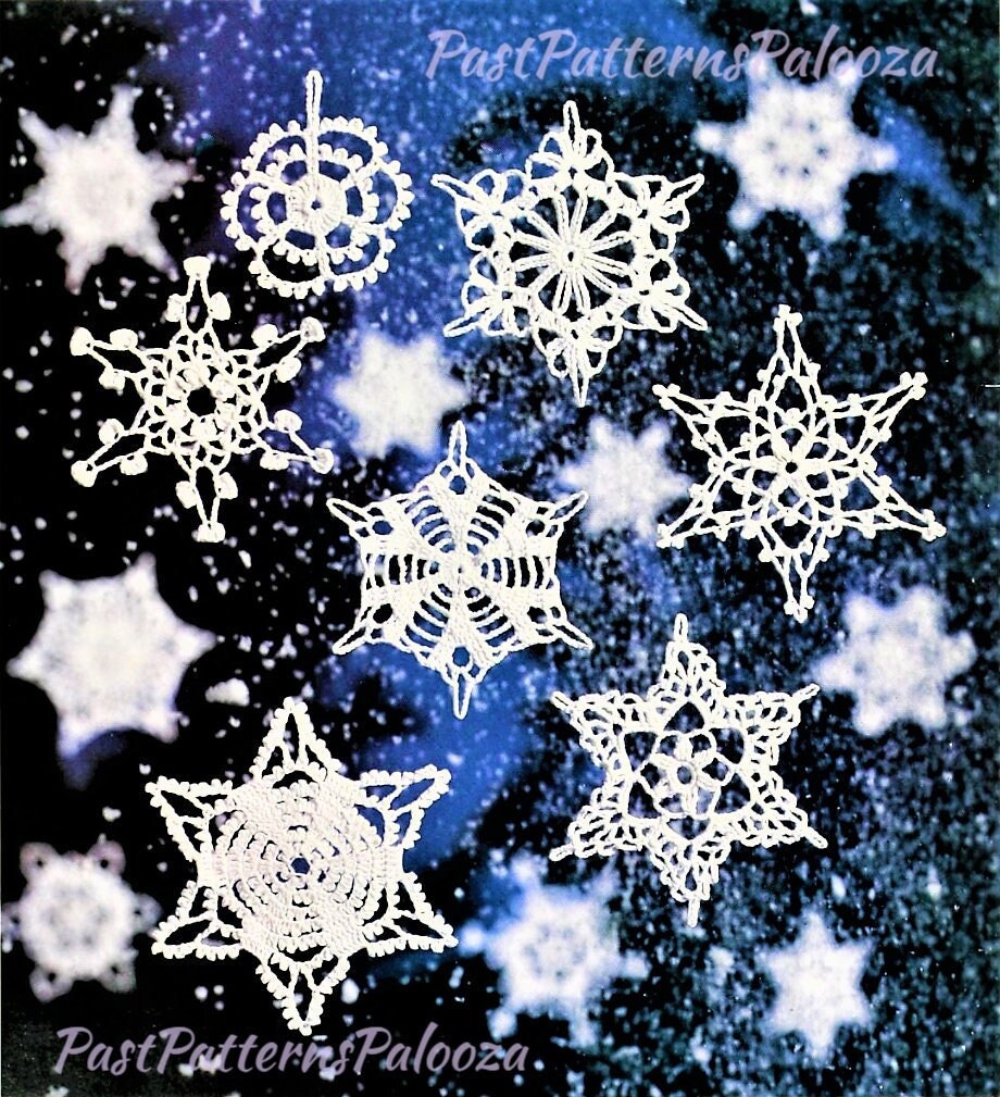 Vintage Crochet Christmas Pattern Seven Lacy Snowflakes Ornaments PDF Instant Digital Download Cotton Thread no. 10