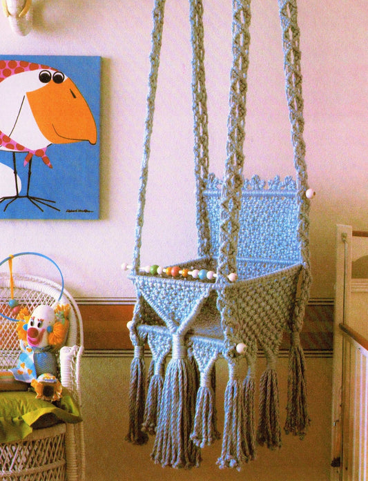 Vintage Macrame Baby Swing Pattern PDF Instant Digital Download 1978 Retro Nursery Hanging Infant Swinging Seat
