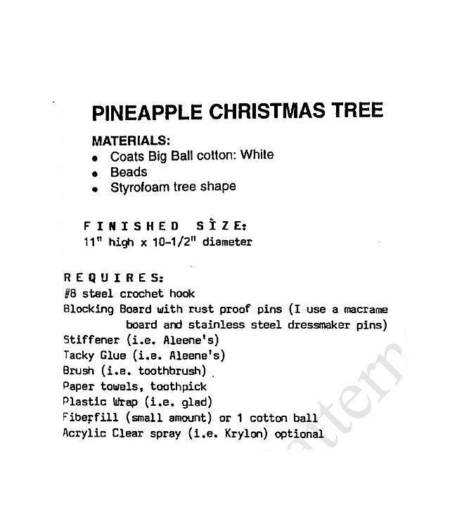 Vintage Thread Crochet Pattern 11" White Pineapple Christmas Tree PDF Instant Digital Download Lacy Snowy Holiday Centerpiece