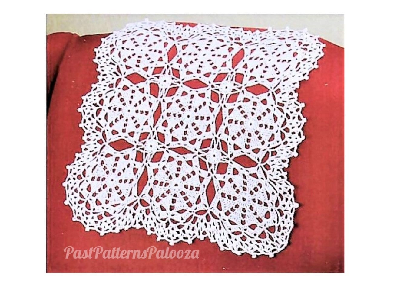 Vintage Crochet Pattern 13" Christmas Snowflakes Doily Square Mat PDF Instant Digital Download Ice Crystal Motifs Cotton Thread