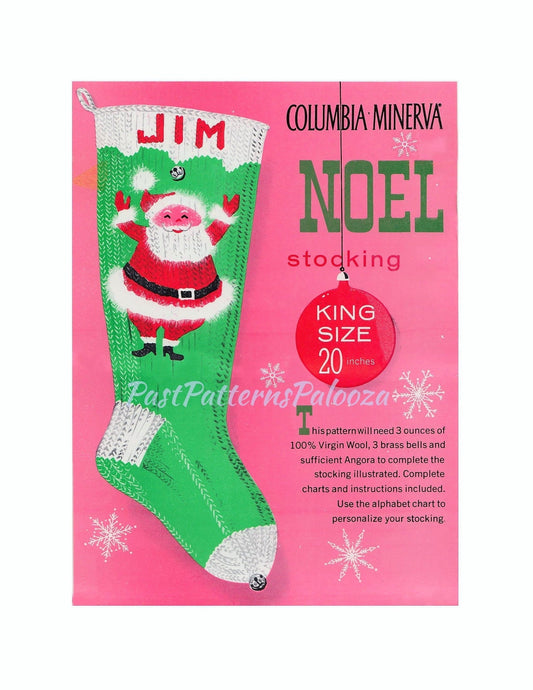 Vintage 1950s Noel Christmas Stocking Knitting Pattern Happy Santa Claus PDF Instant Download Nostalgic Retro Holiday Sock 10 Ply