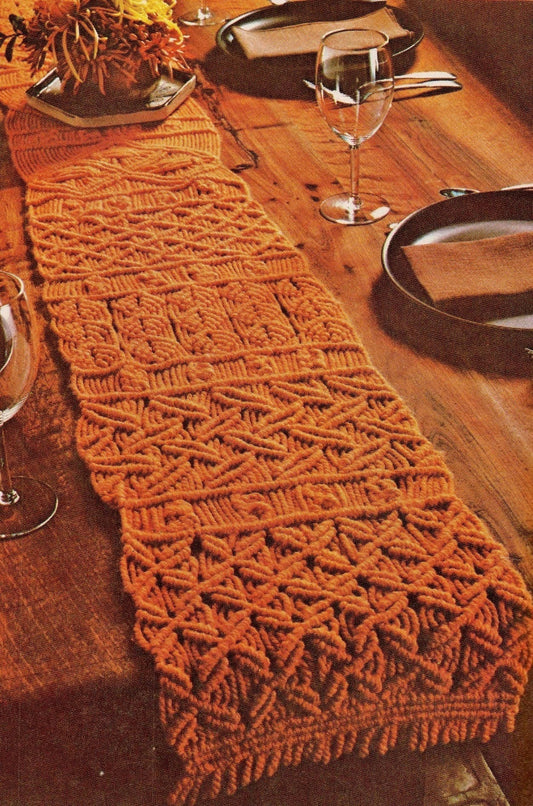 Vintage Macrame Table Runner Pattern PDF Instant Digital Download Contemporary Hippie Table Setting Decor Made with 10 Ply Yarn