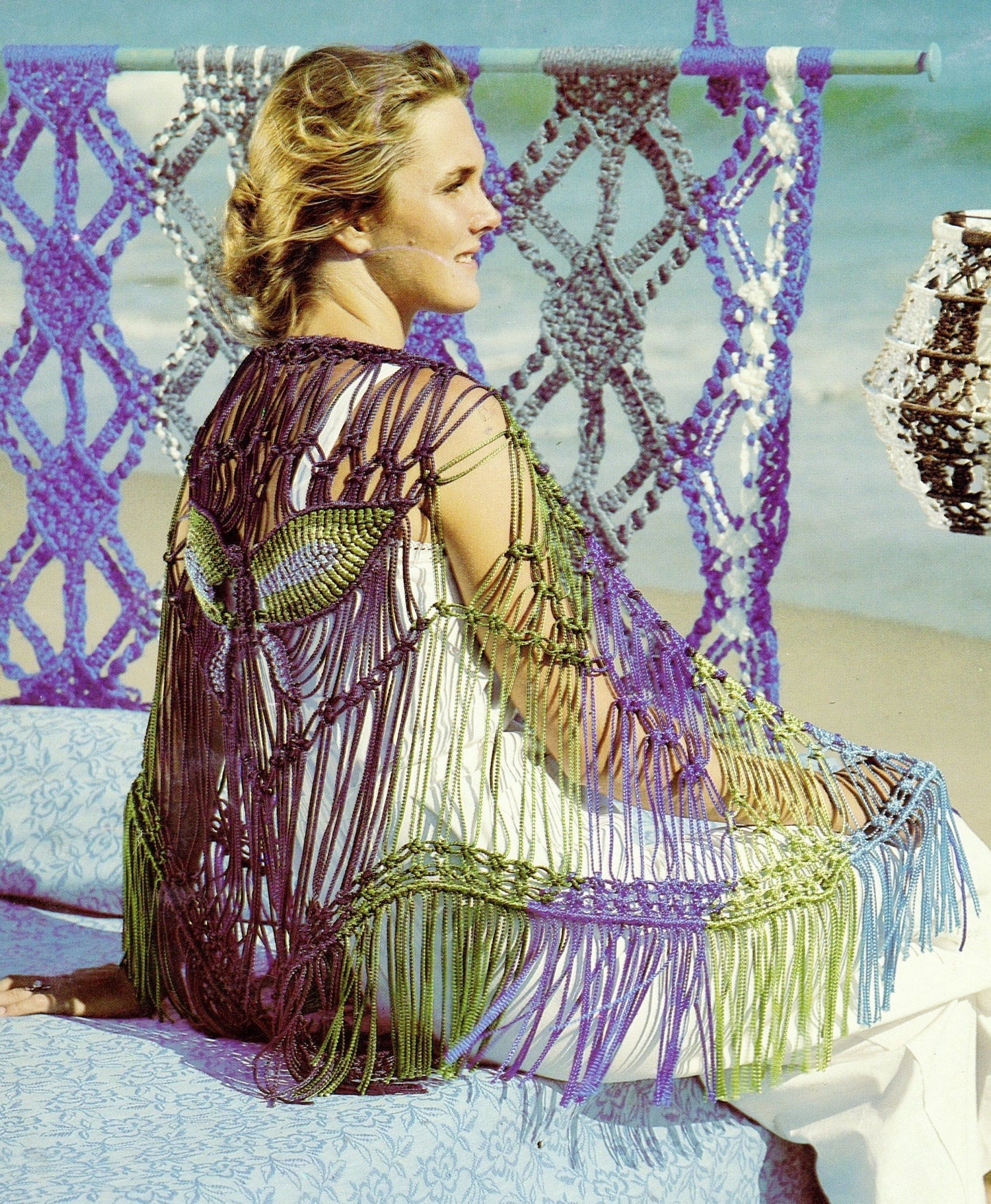Vintage Macrame Pattern Womens Butterfly Shawl Wrap Fringed Beachcover PDF Instant Digital Download Hippie Boho Chic