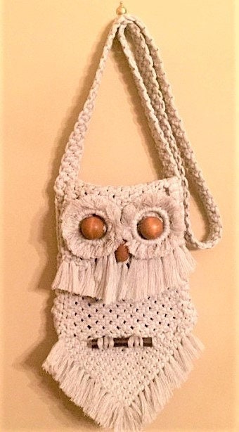 Vintage Macrame Pattern Owl Purse Handbag PDF Instant Digital Download Retro 1976 Design Synthetic Fiber Knotwork Kitschy Boho Shoulder Bag