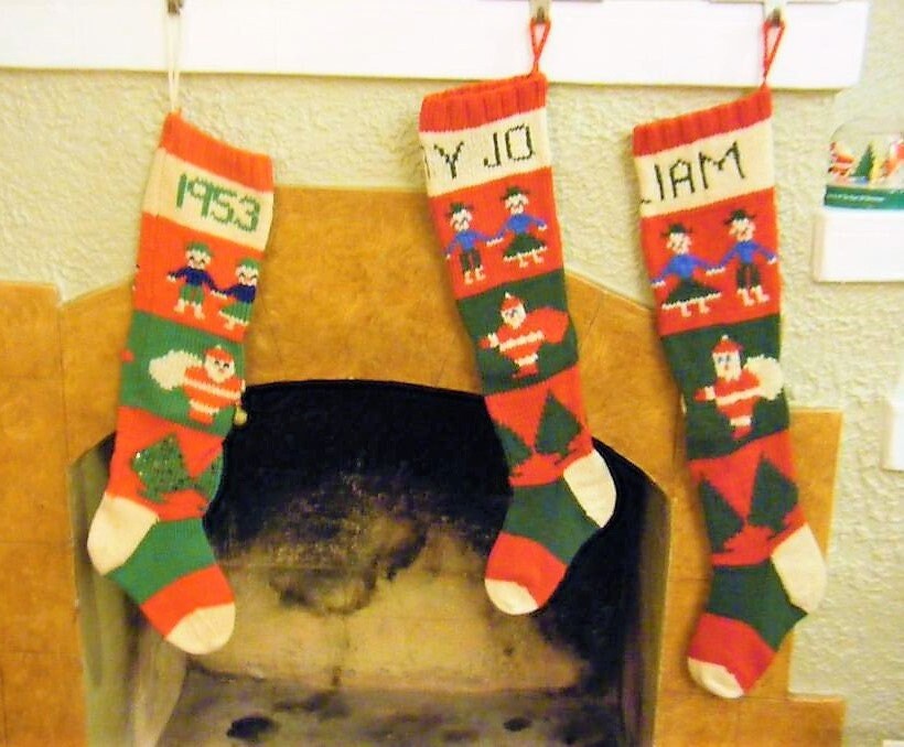 Vintage Christmas Stocking Knitting Pattern Retro Personalized 1940s Nostalgic Design Children Santa Trees PDF Instant Digital Download